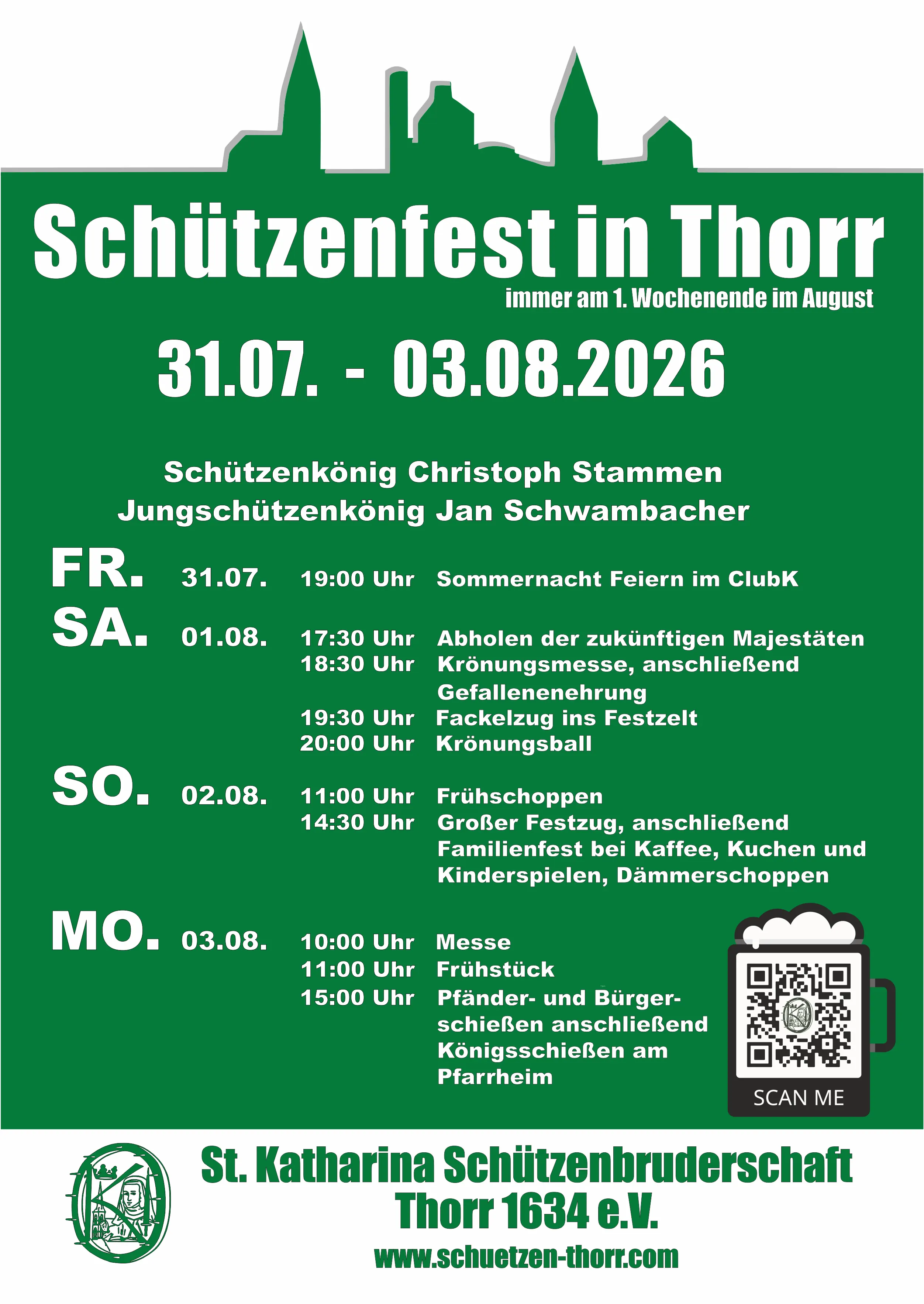 Programm-Plakat Schützenfest in Thorr vom 31.07. bis 03.08.2026 mit allen Terminen und Uhrzeiten