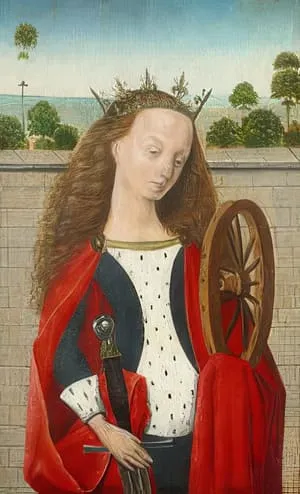 Tafelbild der hl. Katharina mit Krone, Schwert und zerbrochenem Rad